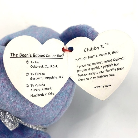 Vintage 1999 Retired Ty Beanie Baby Clubby 2 Bear Purple Blue Silver Bow Rare - Picture 8 of 11